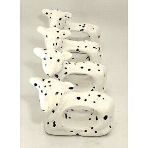 Cottage Farmhouse Spotted Cows Napkin Rings Set of 4 Ceramics Rustic White